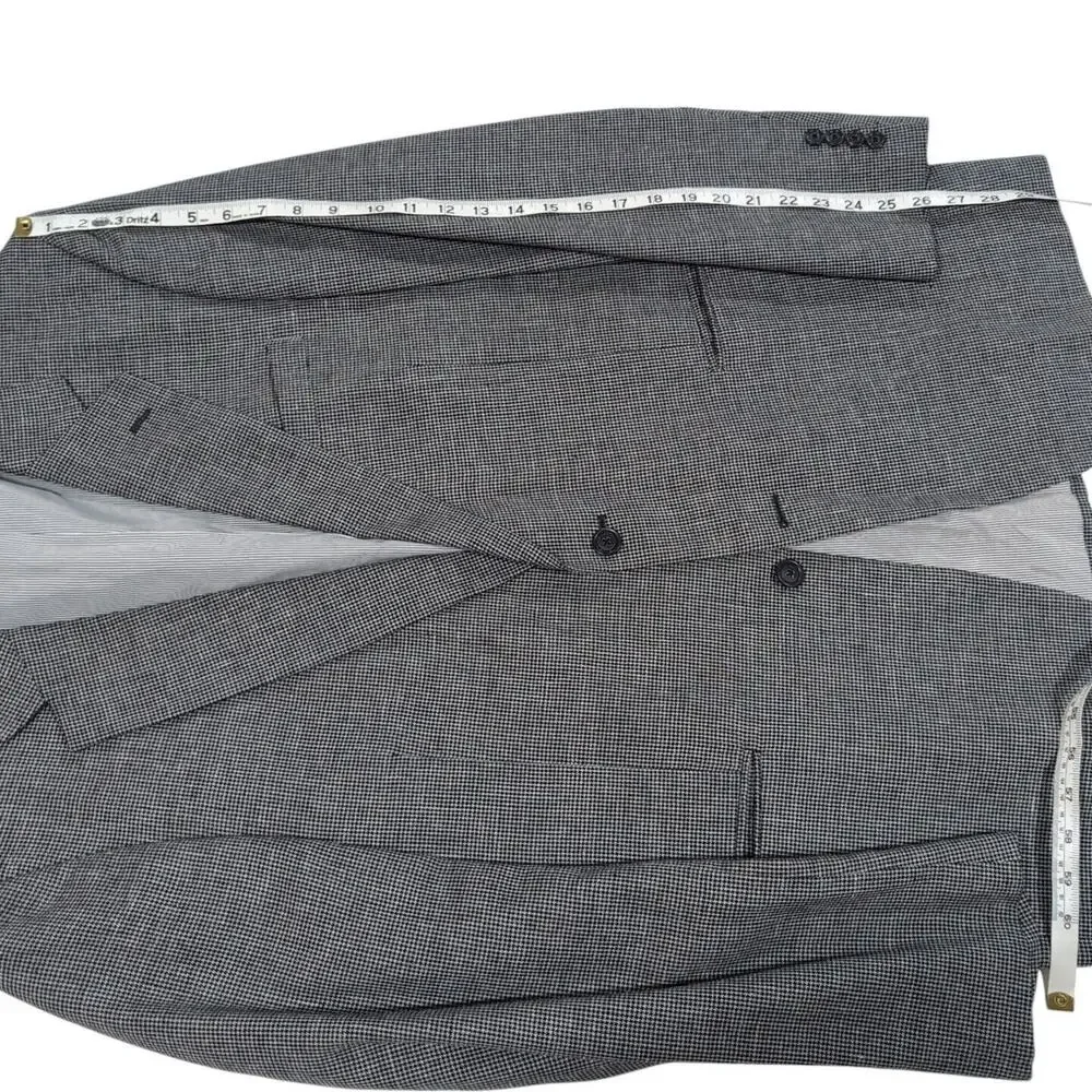 Jos A Bank Silk‎ Wool Sport Coat Men's Size 42L Black White Houndstooth 2 Button